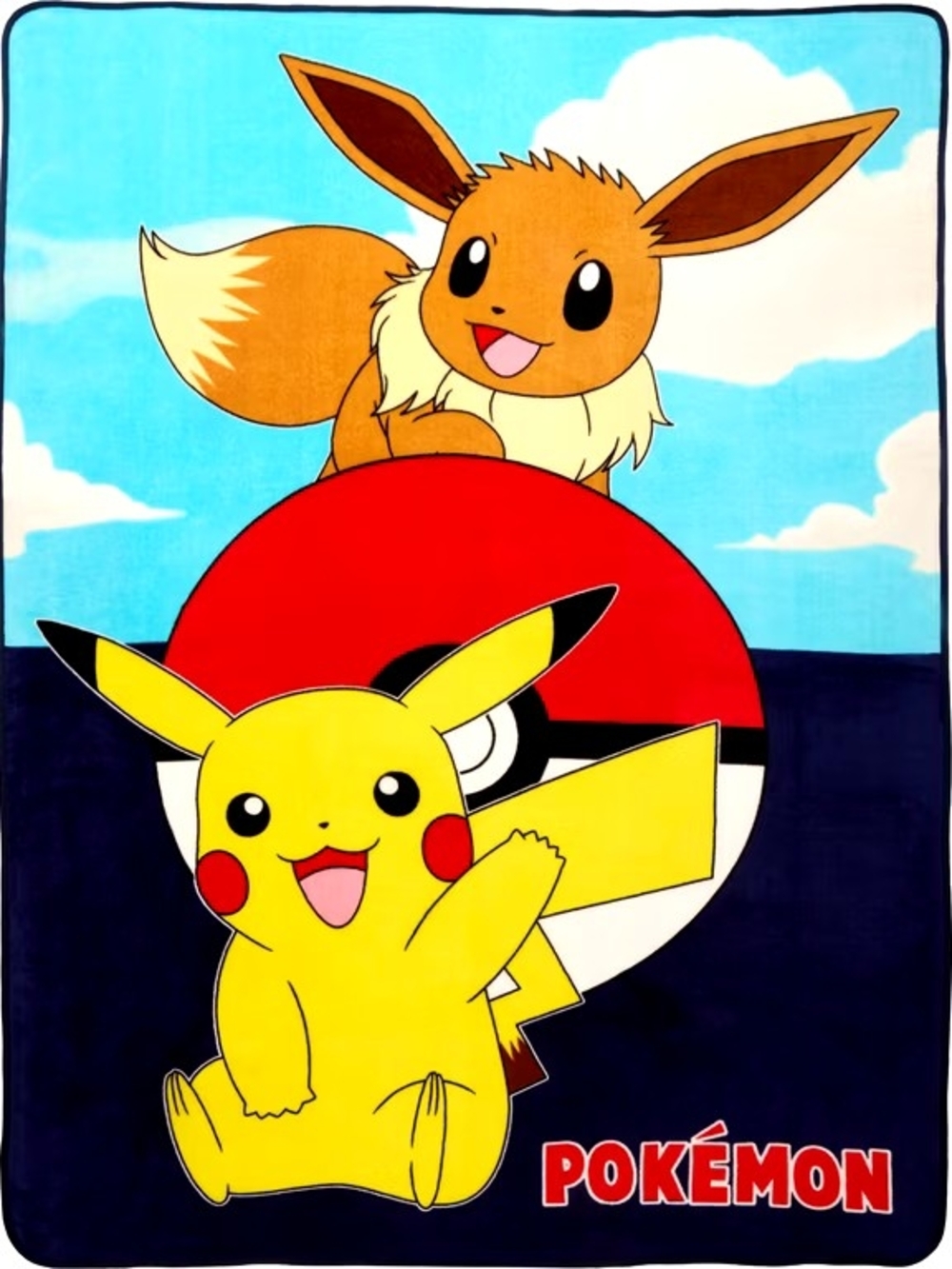 Pokemon Yellow, Red, Blue Blanket with Pikachu & Eevee and Pillowcase
